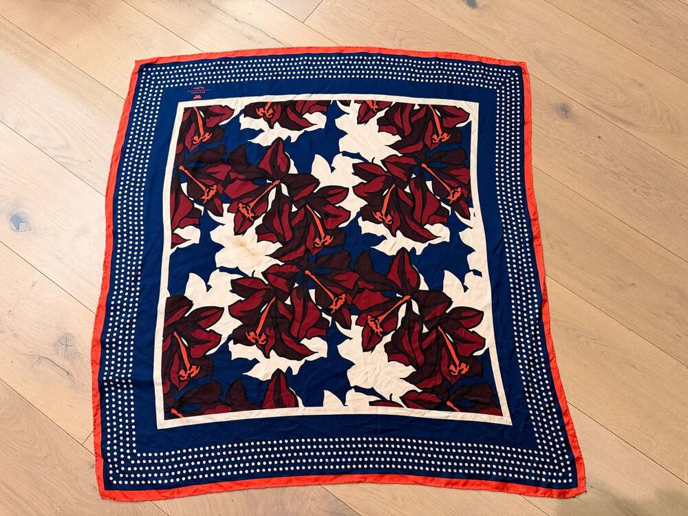 Weekend Max Mara Floral Print Silk Square Scarf with Polka Dot Border